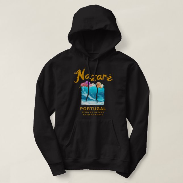 Nazare Portugal Vintage Retro Surfing 986 Hoodie (Design Front)