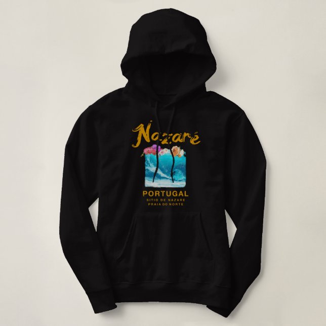 Nazare Portugal Vintage Retro Surfing 986 Hoodie (Design Front)