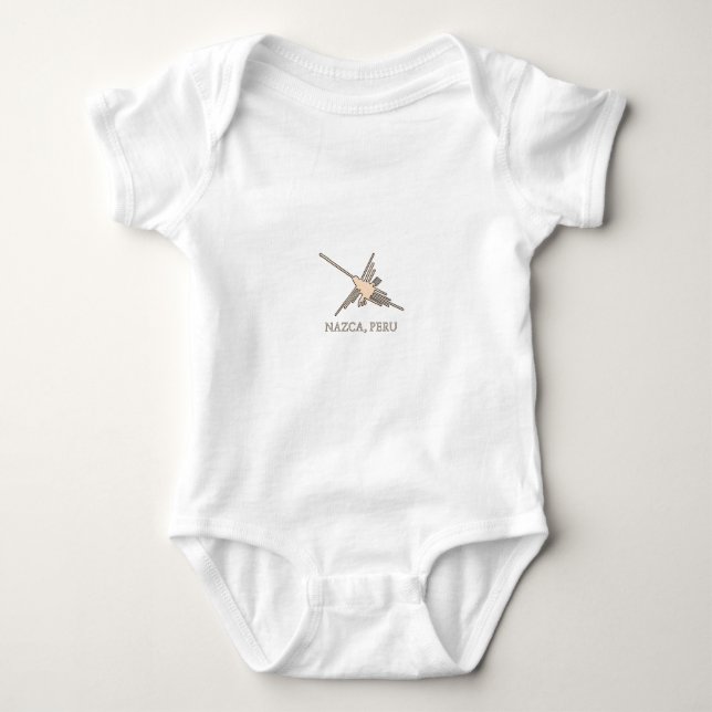 Nazca Hummingbird Geoglyph Newsprint Baby Bodysuit (Front)