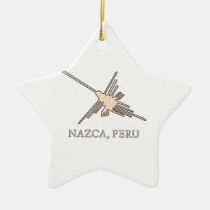 Nazca Hummingbird Geoglyph Newsprint Ceramic Tree Decoration