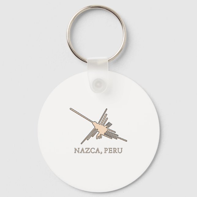 Nazca Hummingbird Geoglyph Newsprint Key Ring (Front)