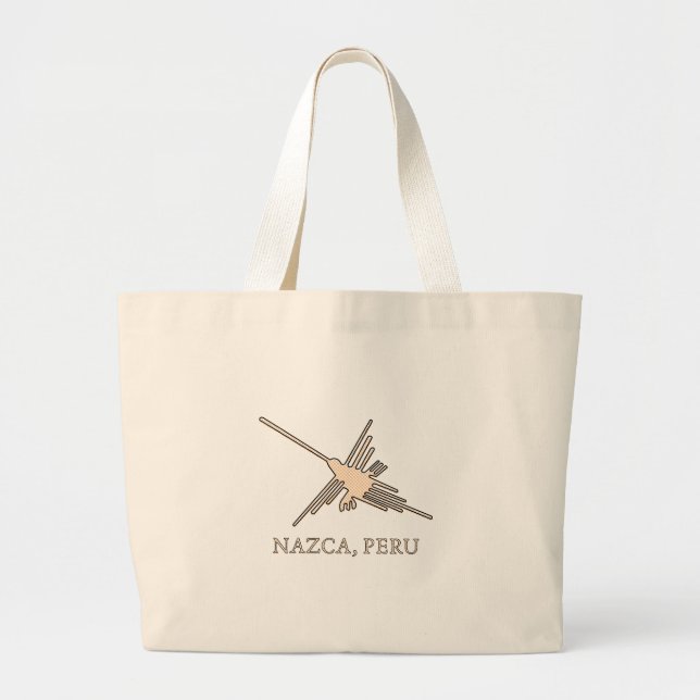 Nazca Hummingbird Geoglyph Newsprint Large Tote Bag (Front)