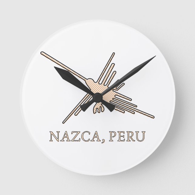 Nazca Hummingbird Geoglyph Newsprint Round Clock (Front)
