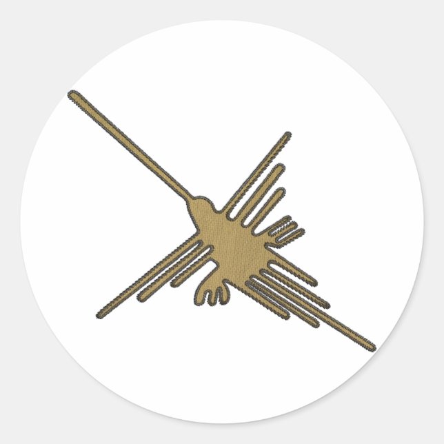 Nazca Lines Hummingbird Faux Embroidery Print Classic Round Sticker (Front)