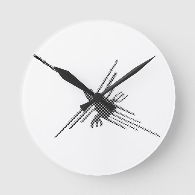 Nazca Lines Hummingbird Newsprint Round Clock (Front)