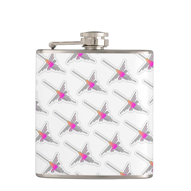 Nazca Lines Hummingbird Pattern Hip Flask (Front)