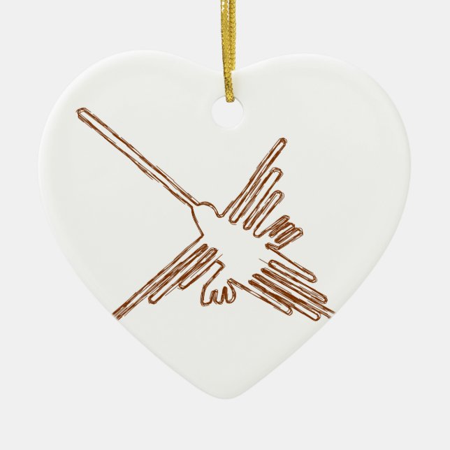 Nazca Lines Hummingbird Sketch Ceramic Tree Decoration (Front)