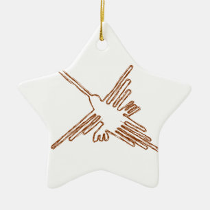 Nazca Lines Hummingbird Sketch Ceramic Tree Decoration