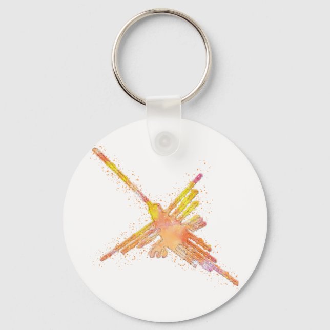 Nazca Lines Hummingbird Watercolor Print Key Ring (Front)