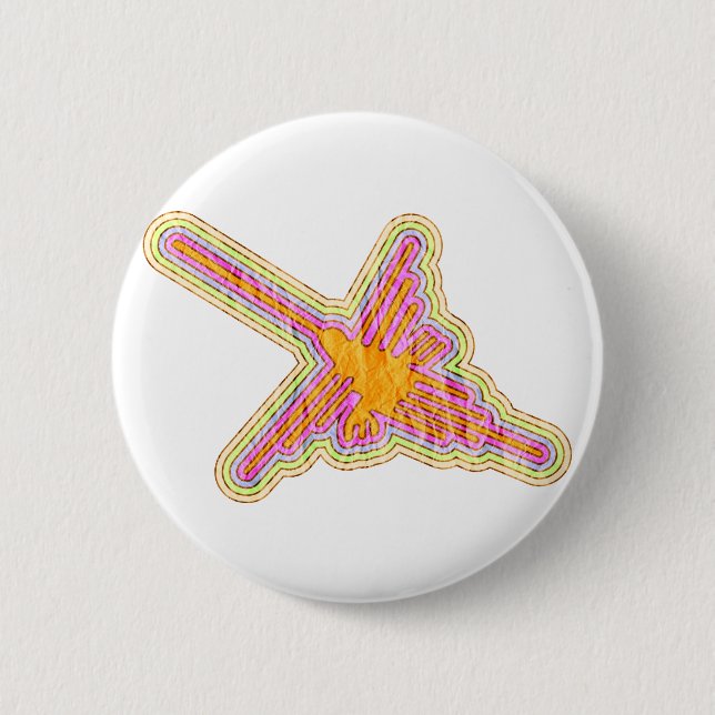 Nazca Lines Hummingbird With Wrinkled Paper Effect 6 Cm Round Badge (Front)