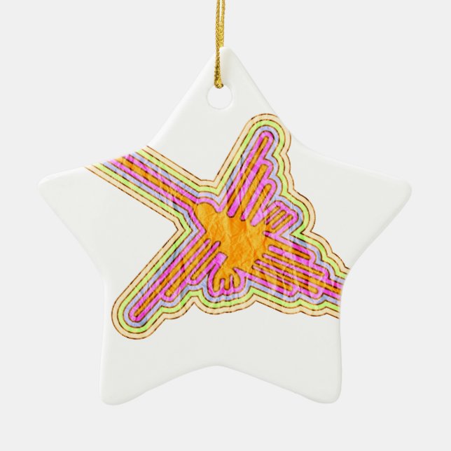 Nazca Lines Hummingbird With Wrinkled Paper Effect Ceramic Tree Decoration (Front)