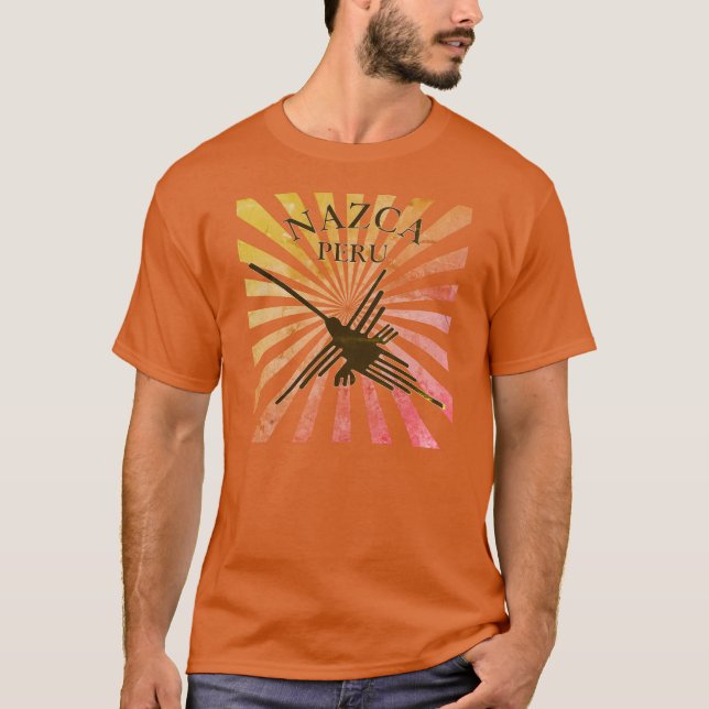 Nazca Peru Hummingbird Retro Sunset T-Shirt (Front)