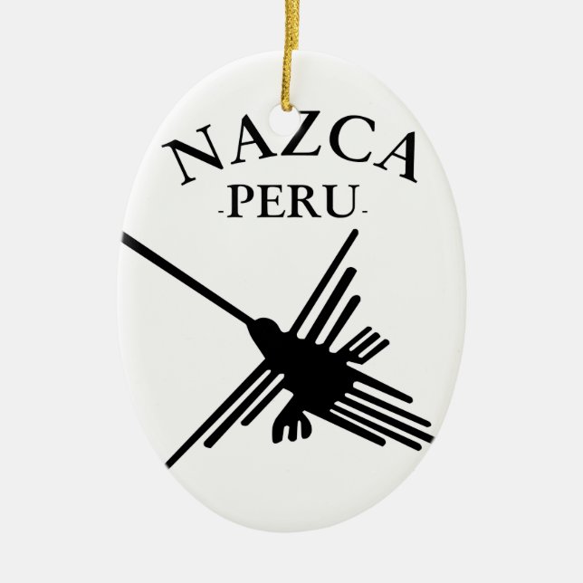 Nazca Peru Hummingbird With Curved Text Ceramic Tree Decoration (Front)