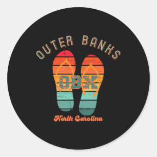 Nc Obx Retro Beach Family Vacation Outer Banks Fli Classic Round Sticker