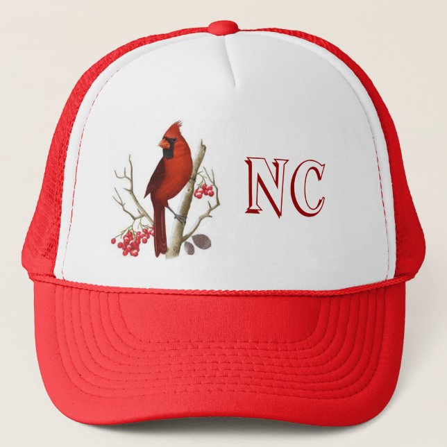 NC State Red Bird Hat. Trucker Hat (Front)