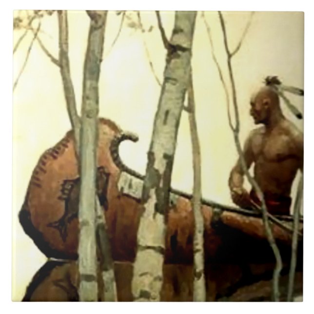 NC Wyeth Historical Painting Indian Canoe #2 Tile (Front)