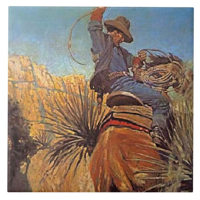 NC Wyeth Painting "Horse Jumping From Snake" Tile (Front)