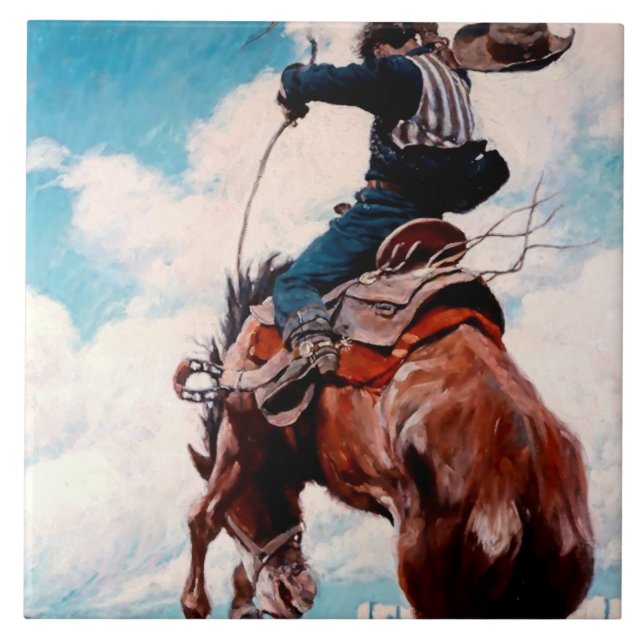 NC Wyeth Western Painting “Bucking” Tile (Front)