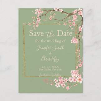 nchanted Garden Sage Green & Pink Cherry Blossom Postcard