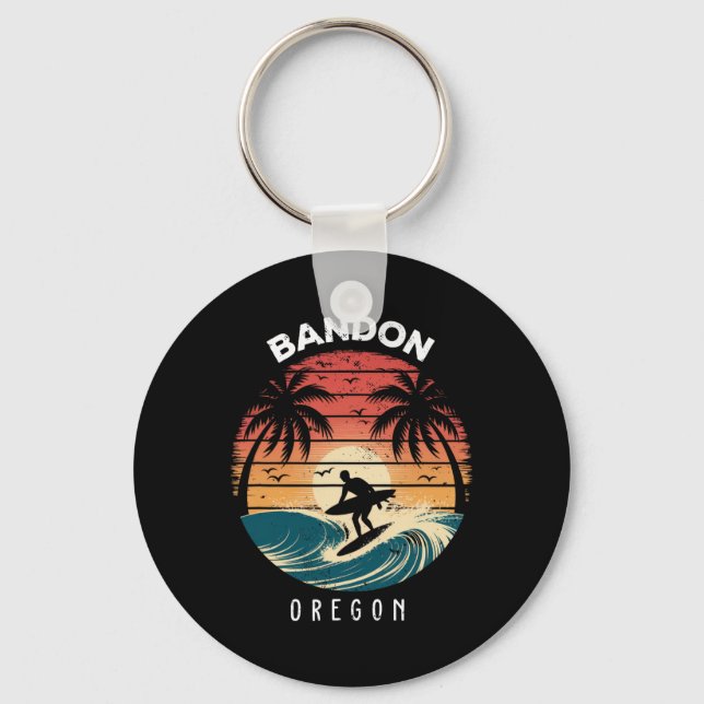 Ndon Oregon Surfboard Waves Beach  Key Ring (Front)