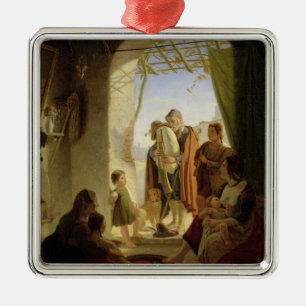 Neapolitan bagpipe player in wintry Rome, 1833 Metal Tree Decoration