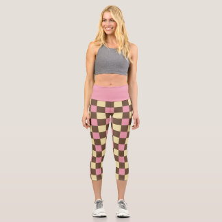 Neapolitan Ice Cream Colours Chequered Pattern Capri Leggings