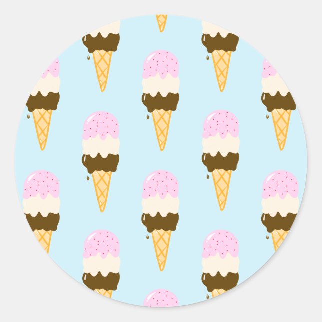 Neapolitan Ice Cream Cone Pattern Classic Round Sticker (Front)