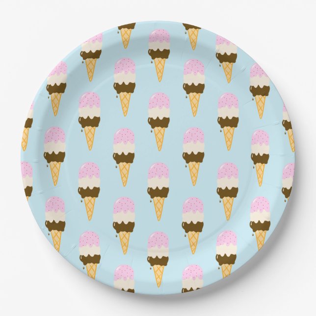 Neapolitan Ice Cream Cone Pattern Paper Plate (Front)