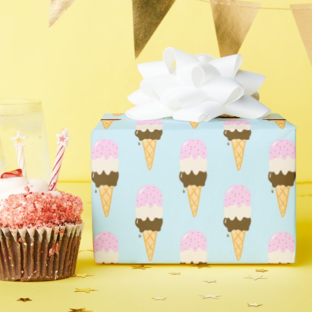 Neapolitan Ice Cream Cone Pattern Wrapping Paper (Birthday Party)