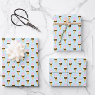 Neapolitan Ice Cream Cone Pattern Wrapping Paper Sheet