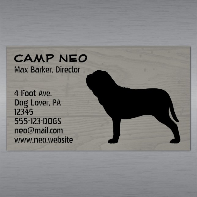 Neapolitan Mastiff Dog Silhouette Wood Grain Style Magnetic Business Card (Creator Uploaded)