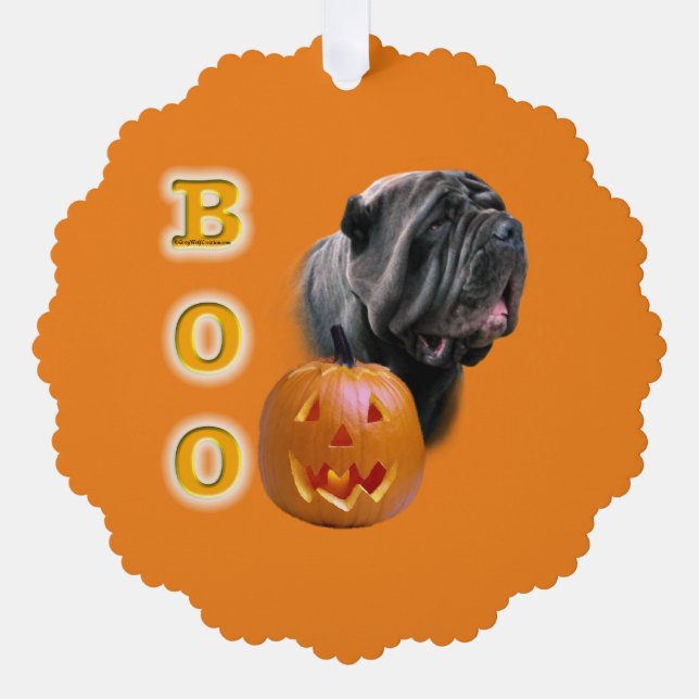 Neapolitan Mastiff Halloween BOO Tree Decoration Card (Front)