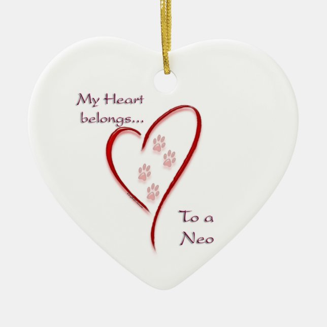 Neapolitan Mastiff Heart Belongs Ceramic Tree Decoration (Front)