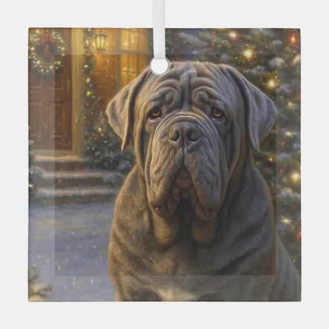 Neapolitan Mastiff Holiday  Glass Tree Decoration (Front)