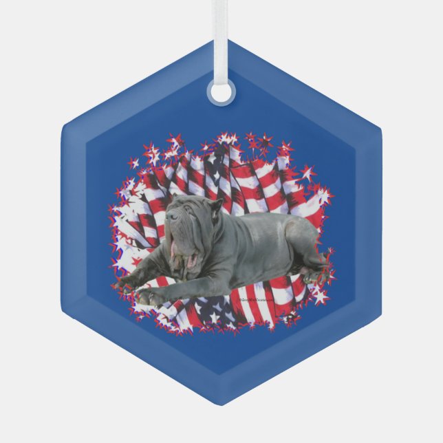 Neapolitan Mastiff Patriot Glass Tree Decoration (Front)