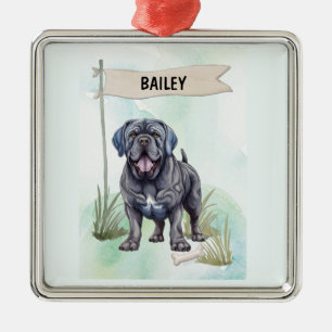 Neapolitan Mastiff Watercolor Personalised Dog Metal Tree Decoration