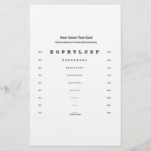Near Vision Test Card Visual Acuity Exam