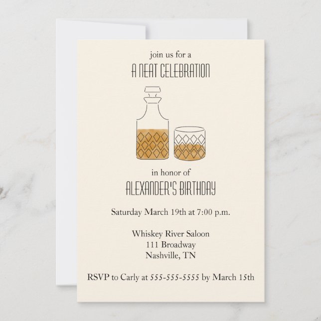 Neat Celebration Whiskey Birthday Party Invitation (Front)