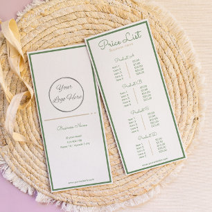 Neatral sage green beige with logo price list rack card