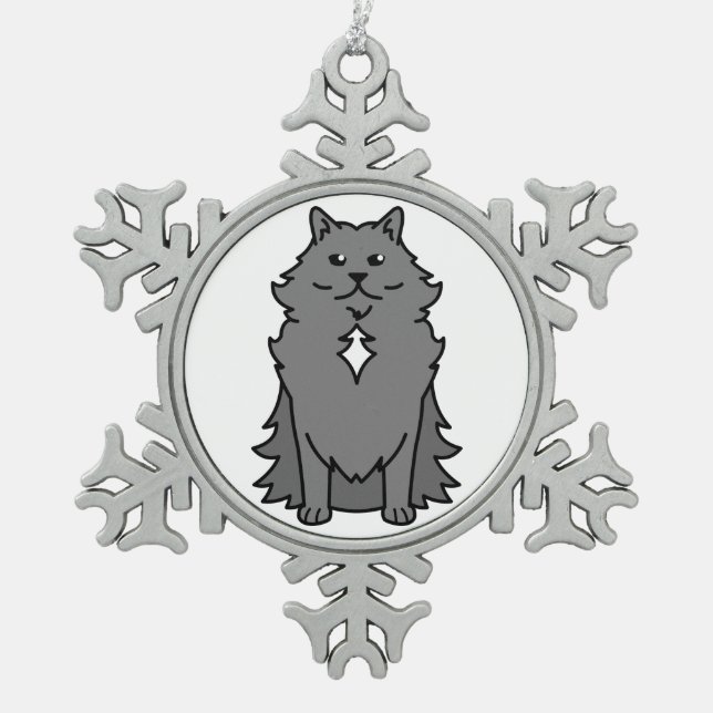Nebelung Cat Cartoon Snowflake Pewter Christmas Ornament (Front)