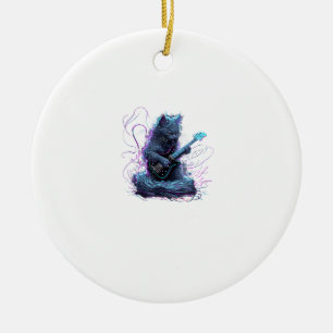 Nebelung Cat Playing Electric Guitar Rock T-Shirt Ceramic Tree Decoration