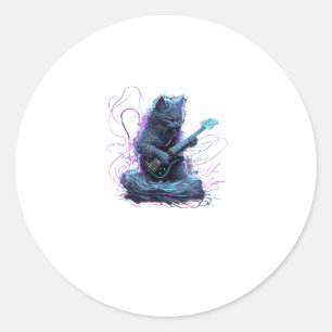 Nebelung Cat Playing Electric Guitar Rock T-Shirt Classic Round Sticker