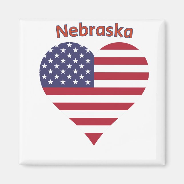 Nebraska American Flag Heart Magnet (Front)