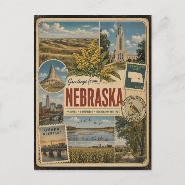 Nebraska Authentic Vintage Style Postcard (Front)