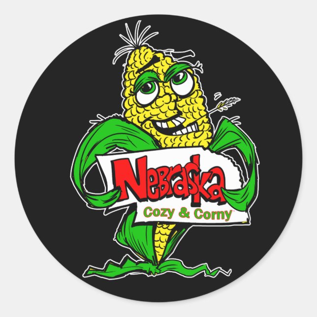 Nebraska Cartoon Corn Cob Classic Round Sticker (Front)