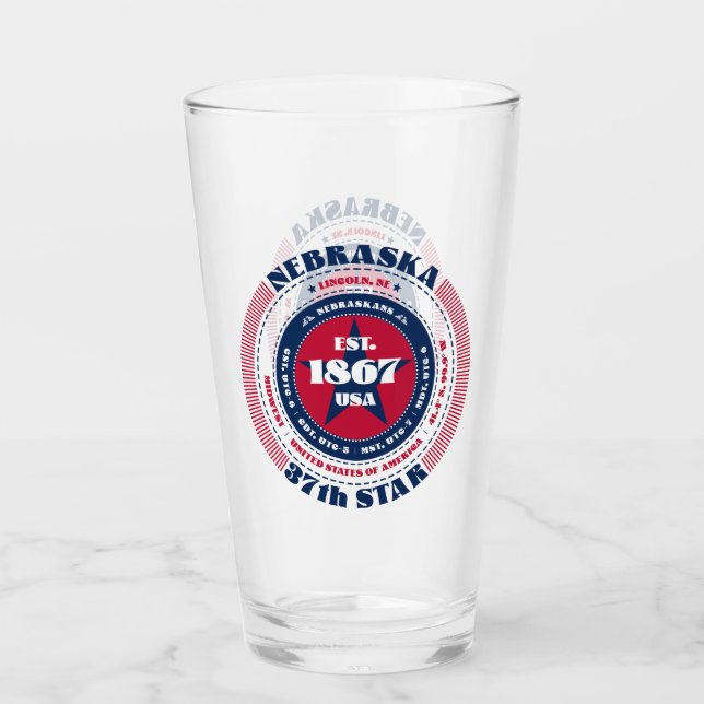 Nebraska Circular Typography Design Glass (Front)