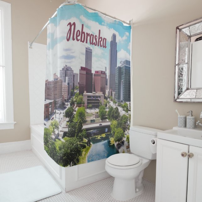 Nebraska City Skyline Omaha Shower Curtain (In Situ)