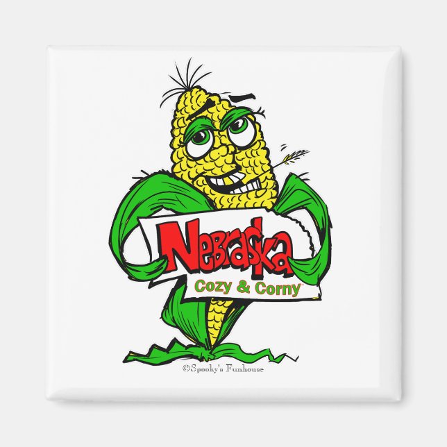 Nebraska corn cob cartoon magnet (Front)