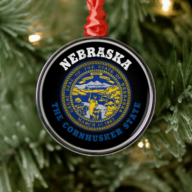 NEBRASKA CORNHUSKER STATE FLAG METAL TREE DECORATION (Tree)
