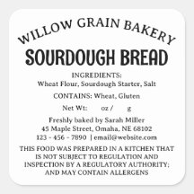 Nebraska Cottage Law Food Sourdough Bread Label